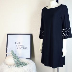 Tiana B || Black Beaded Sleeve Detail Knee-Length Dress